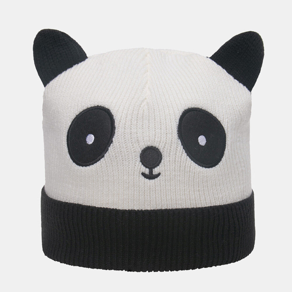 Unisex Knit Hat Cartoon Panda Head Shape Embroidery Fashion Warmth Flanging Beanie Hat