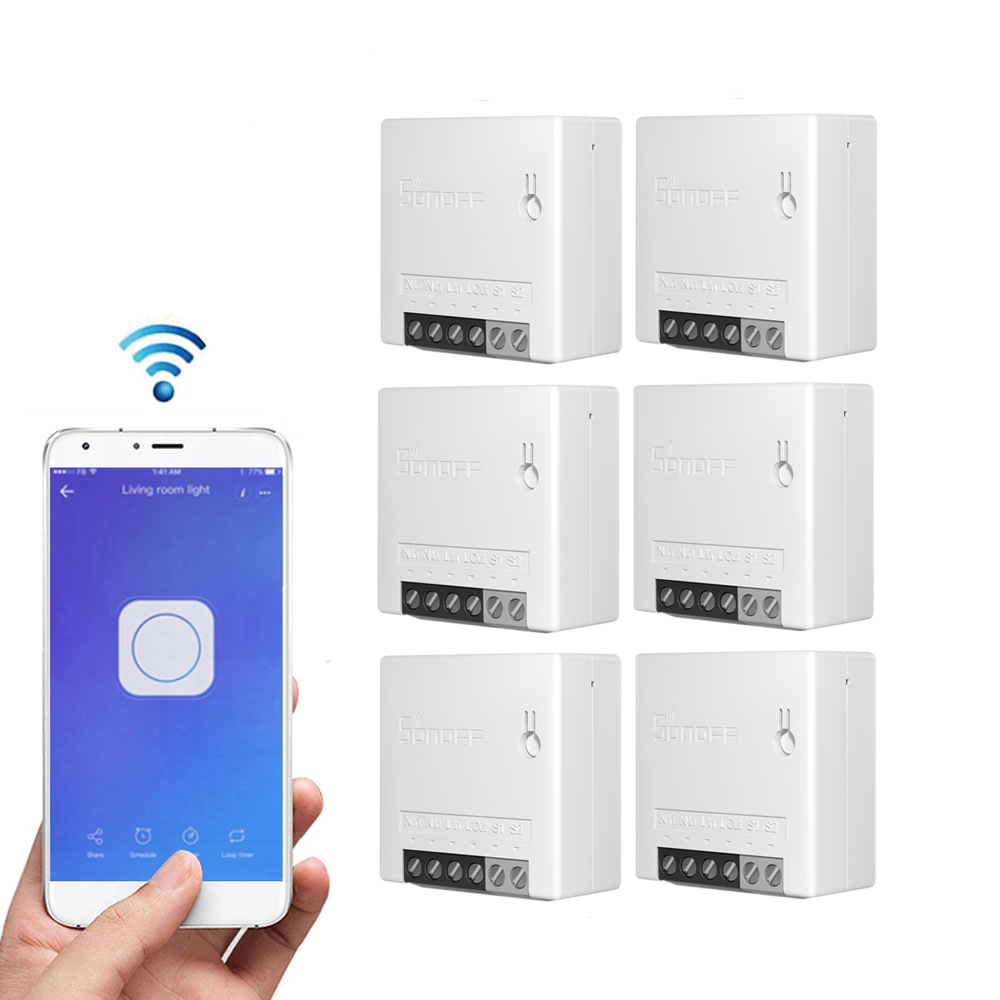

6pcs SONOFF MiniR2 Two Way Smart Switch 10A AC100-240V Works with Amazon Alexa Google Home Assistant Nest Supports DIY M
