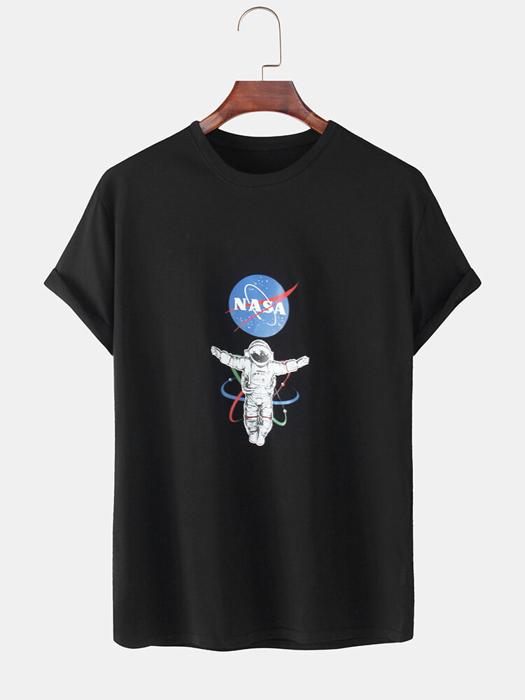 100% katoen, astronautenprint, ronde hals, ademende T-shirts met korte mouwen
