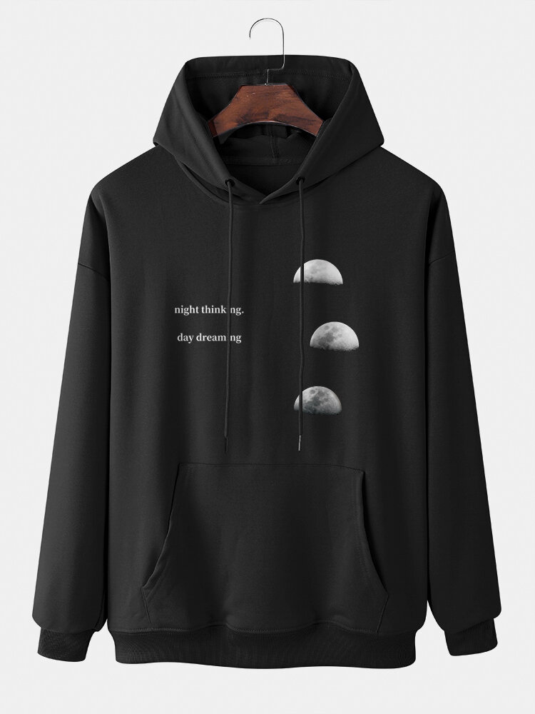 Mannen Maansverduistering Letter Kangoeroezak Trekkoord Solide Casual Hooded Sweatshirt