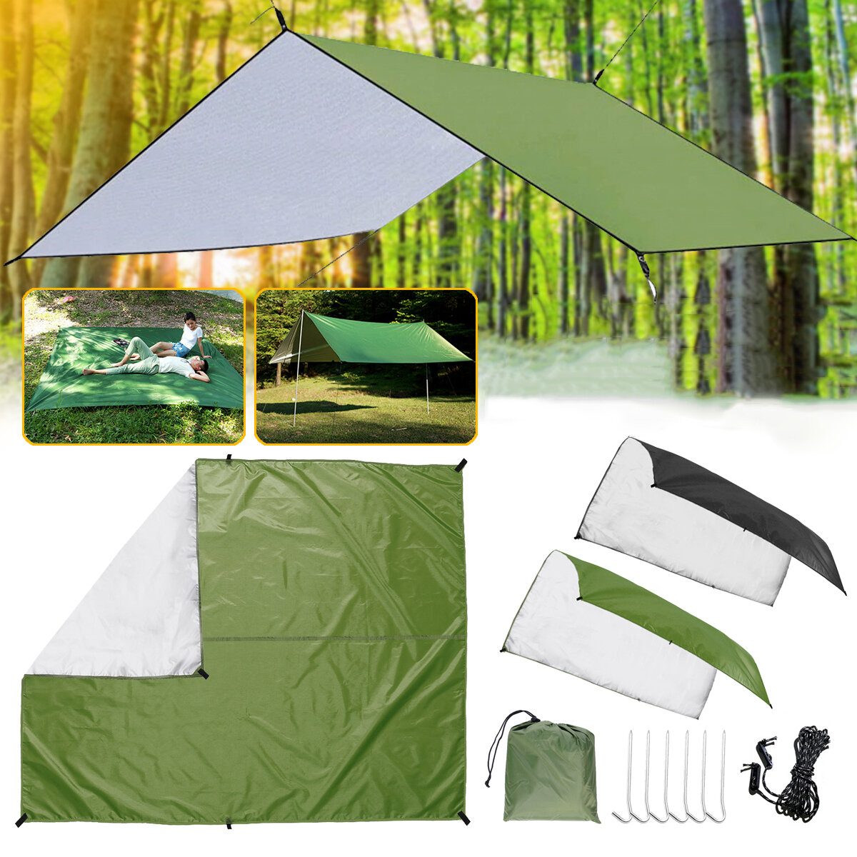Waterdicht zonnescherm van 3x3 meter voor zonbescherming, picknickmat voor buitenactiviteiten, camping, strand, tuin of terras.