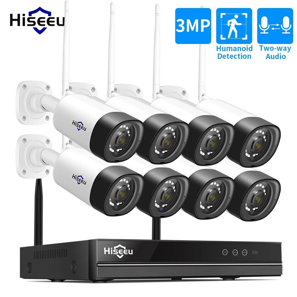 

Hiseeu H.265 3MP 1536P 8CH Wireless Audio CCTV Security Outdoor IP Camera System NVR Kit IR Outdoor Audio Recorrd IP Cam