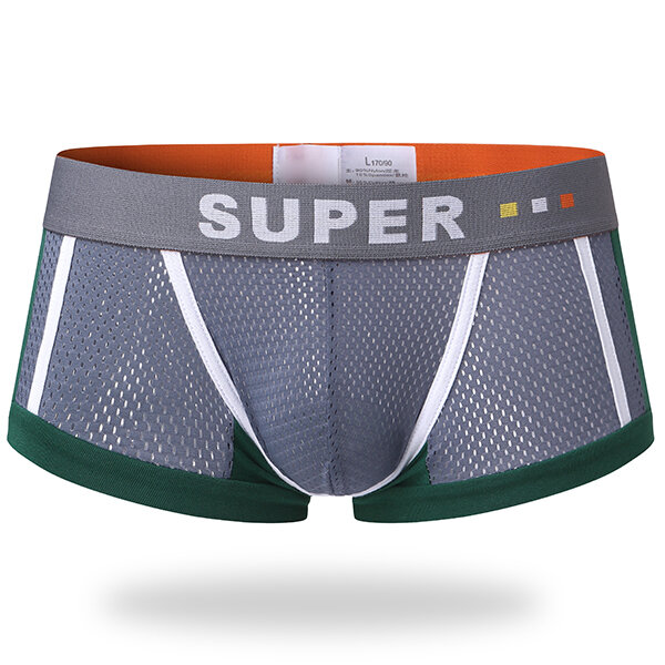 Mens Mesh Breathable Sweat Absorbent U Convex Boxer Contrast Color Underwear