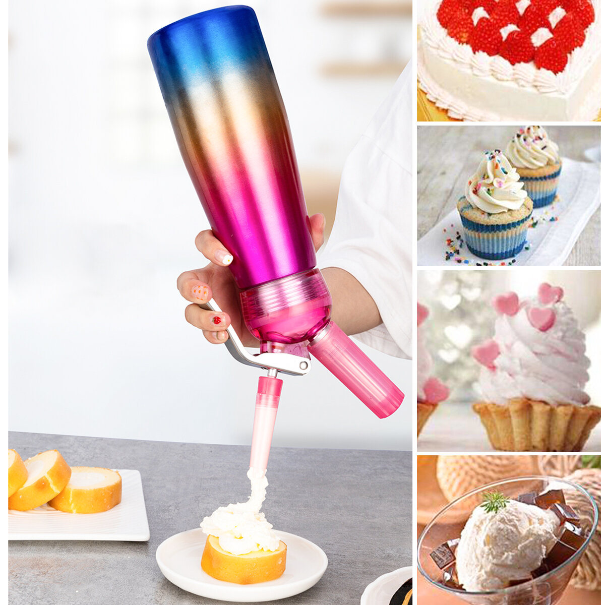 500ml Whipped Cream Dispenser Whipper Cracker Nozzles Desserts Maker for Kitchen Baking Cream Dispenser