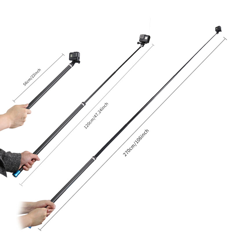 TELESIN 56 cm-270 cm 2.7 m Verstelbare Selfie Stick Koolstofvezel Verlengstuk voor Actie Camera Gimb