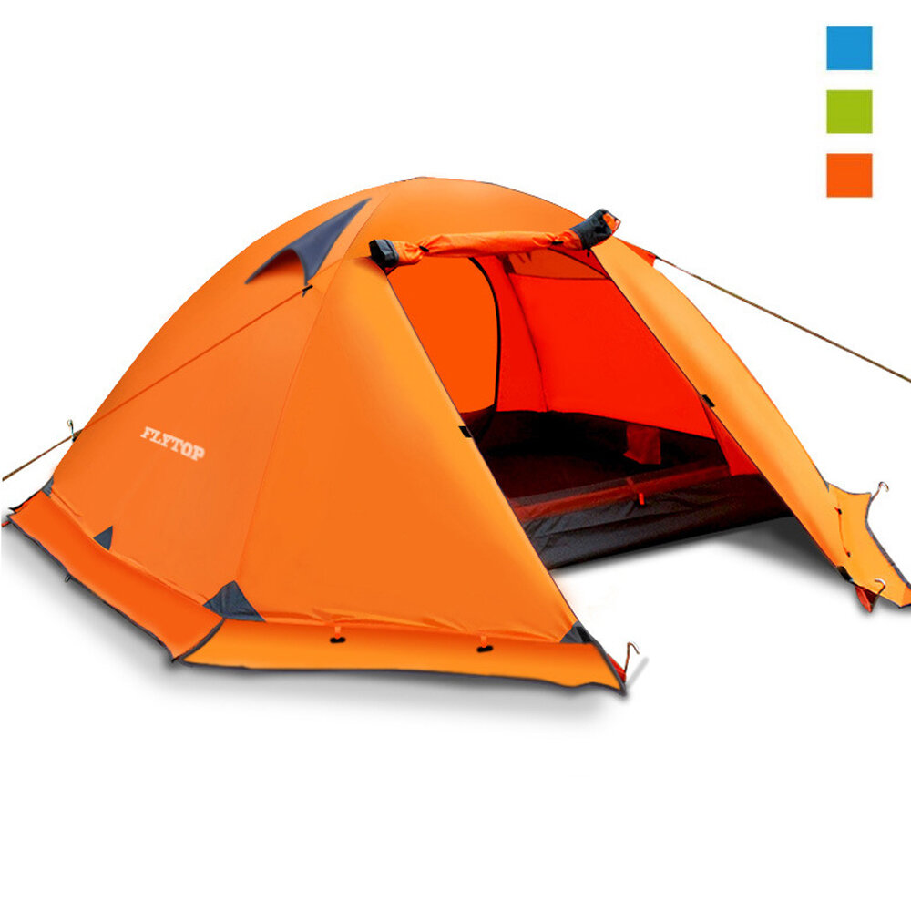 Set tenda da campeggio FLYTOP per 2 persone con doppio strato, pali in alluminio, protezione dalla neve e dal vento, tetto anti-UV e gonna per la neve.