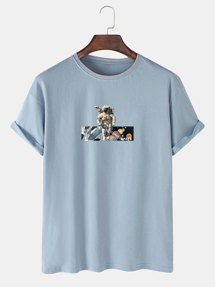 Mens Space Astronaut Graphic 100% katoenen losse T-shirts met korte mouwen