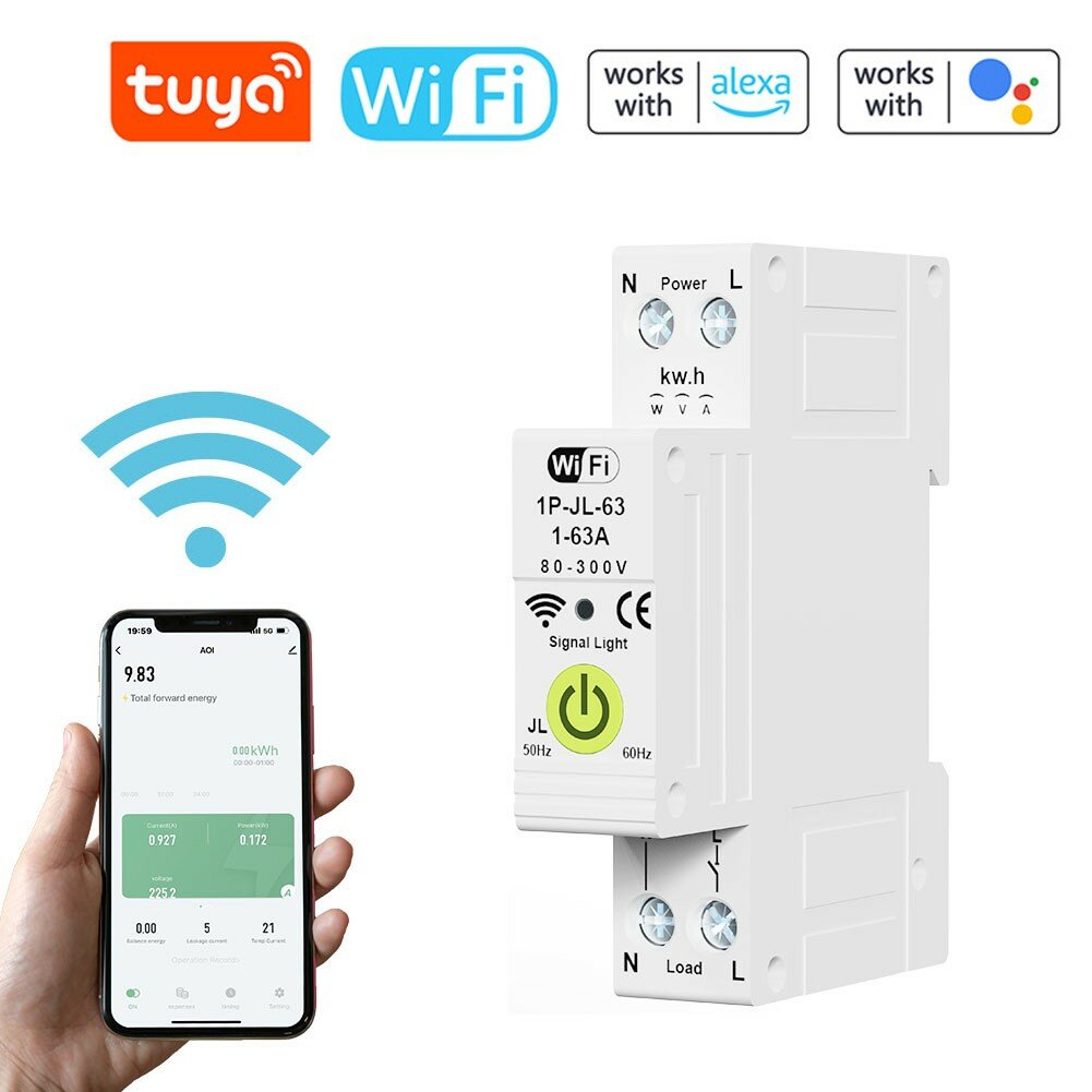 Tuya WiFi Intelligent Circuit Breaker ON OFF Timing Energy Meter Automatic Reclosing Protector with Metering and Prepaid