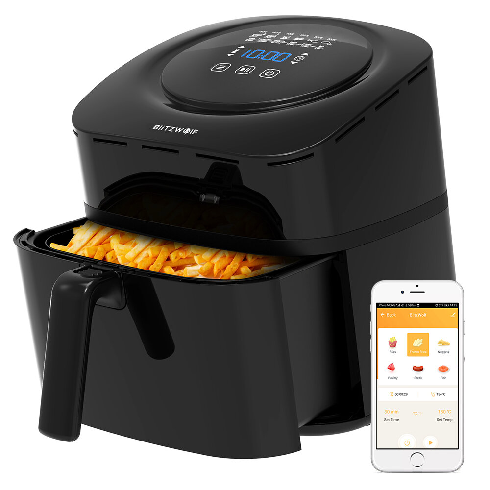 BlitzWolf®BW-AF1 Smart Air Fryer with APP Control, 6L Large Capacity, Temperature Control, Removable Basket, Smart Recip