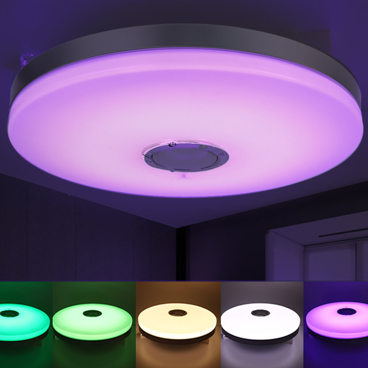 

85-260V LED Ceiling Light RGB bluetooth Music Speaker Dimmable Lamp APP + Remote Control