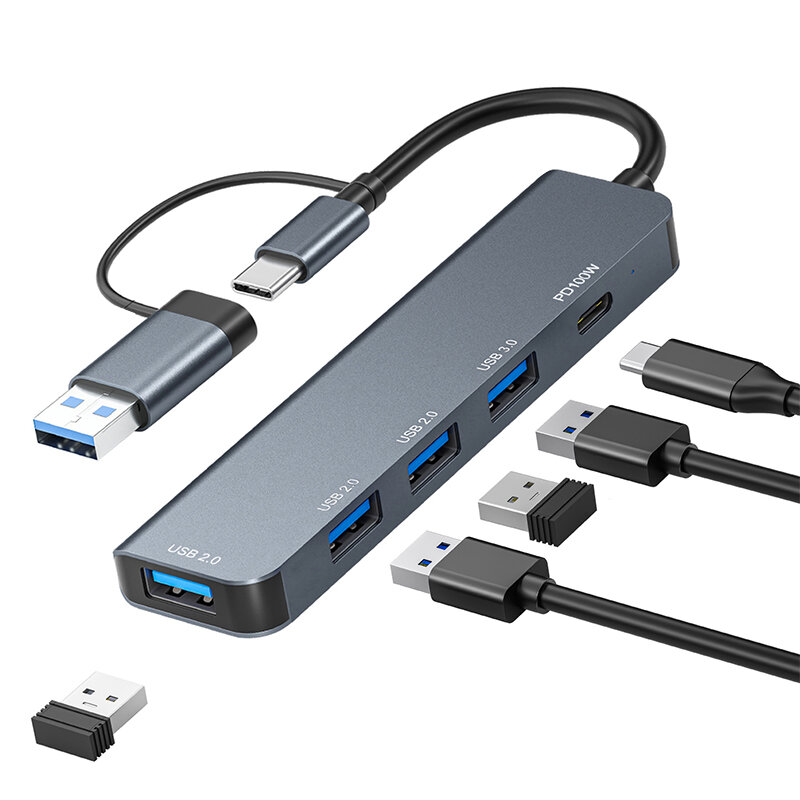 

Док-станция Pobod 5-in-1 Type-C с USB2.0 * 3 USB3.0 PD100W USB-C Multiports USB-концентраторы Разветвитель для телефона,