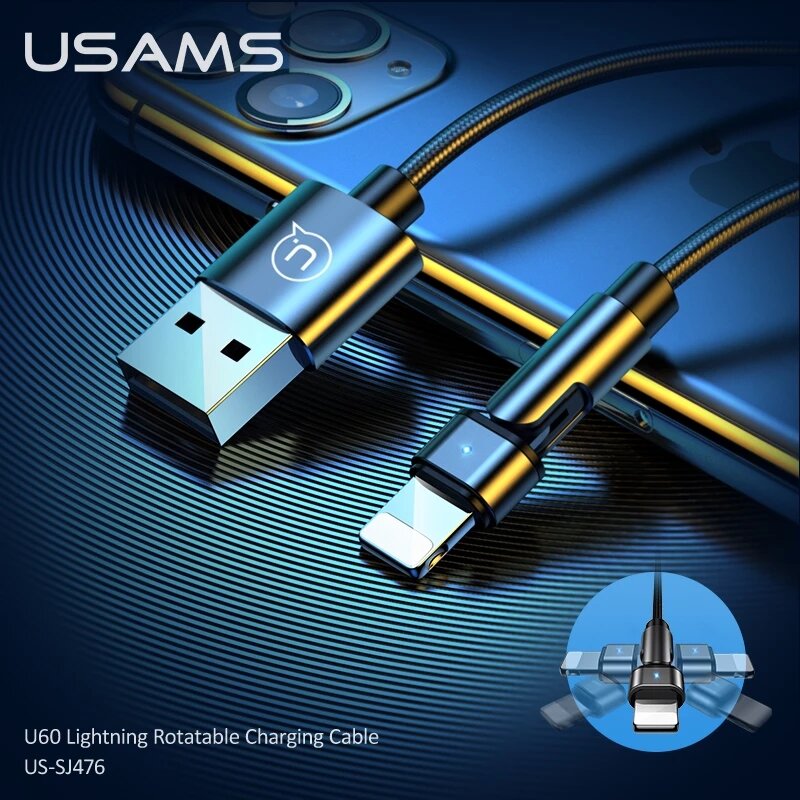 

USAMS 180 Degree Rotate USB Type C / Micro USB 2.1A Fast Charging Braided Nylon Data Cable for iPhone12 Series for Samsu