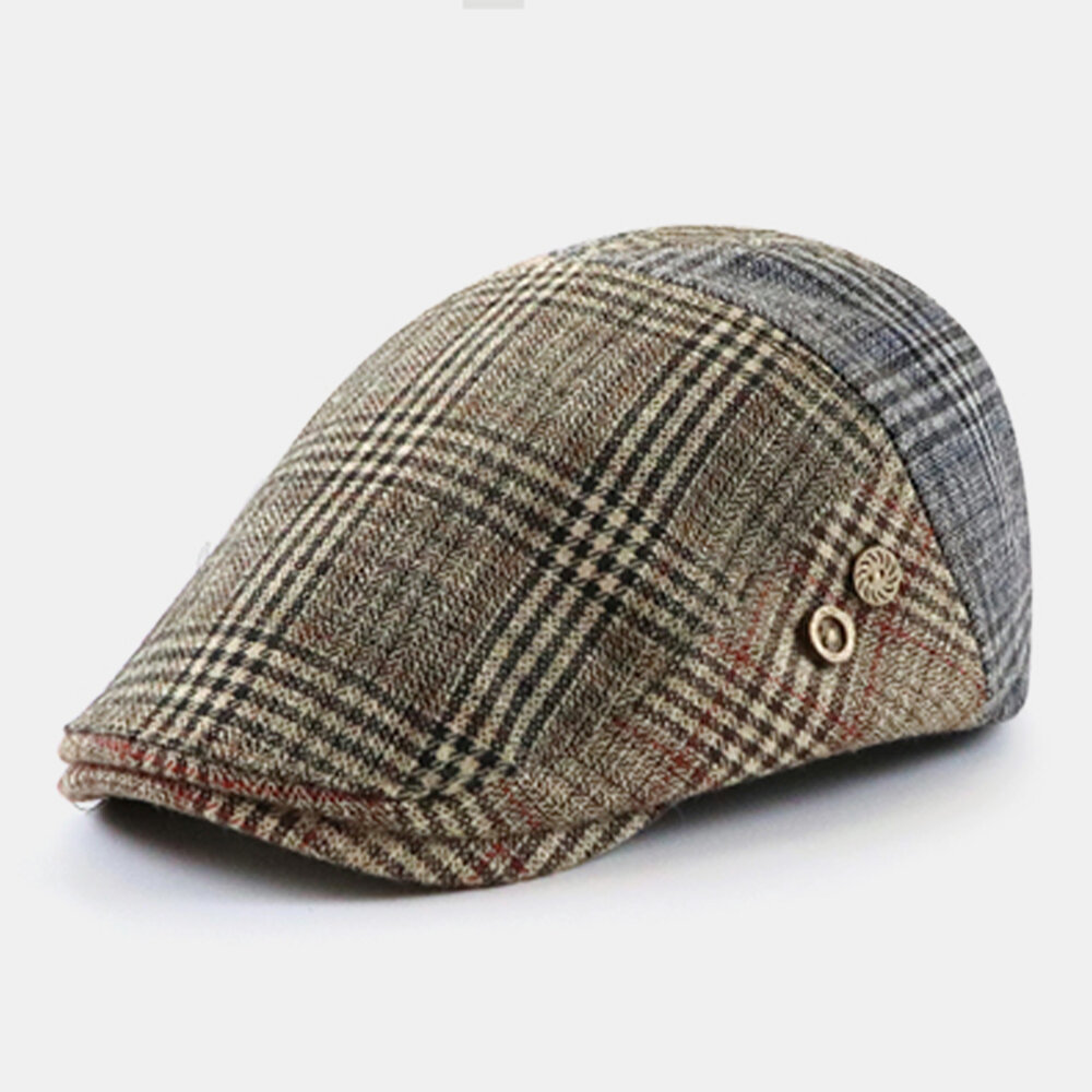 Men Wool British Style Retro Lattice Stripe Pattern Casual Keep Warm Forward Hat Beret Hat