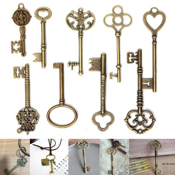 

9Pcs Antique Vintage Skeleton Keys Bronze Charm Pendants For DIY Jewelry Making