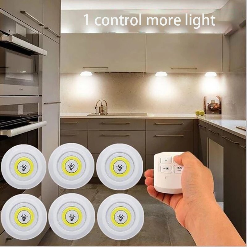 3Pcs LED Wireless Puck Light With Remote Control Dimmable Cabinet Lighting Lamp 