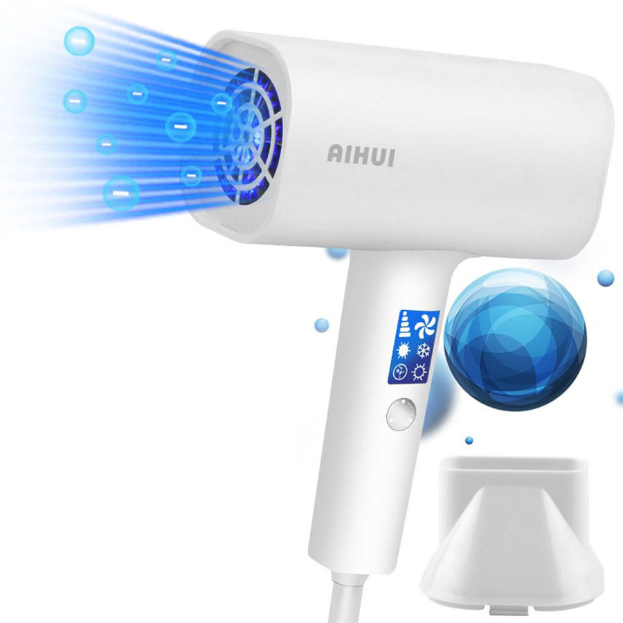 

AIHUI 220V 1800W Portable Hair Dryer Intelligent Frequency Conversion Wind Smart LCD Display White 3 in 1 50hz Blue Nega