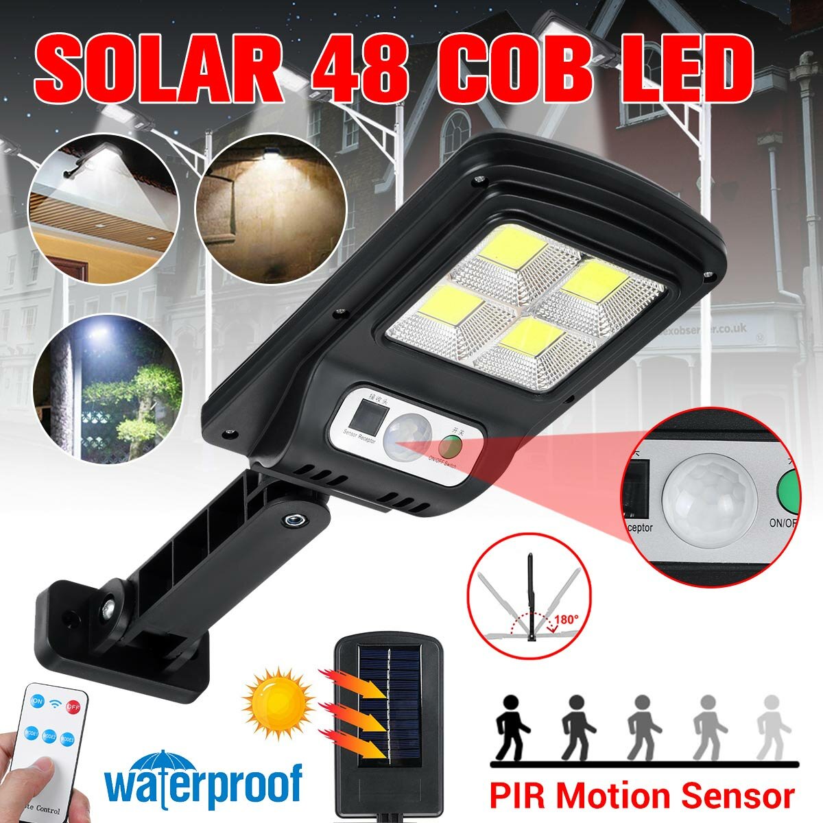 48LED COB Solar Light Motion Sensor IP65 waterdichte straatwandlamp met / zonder afstandsbediening