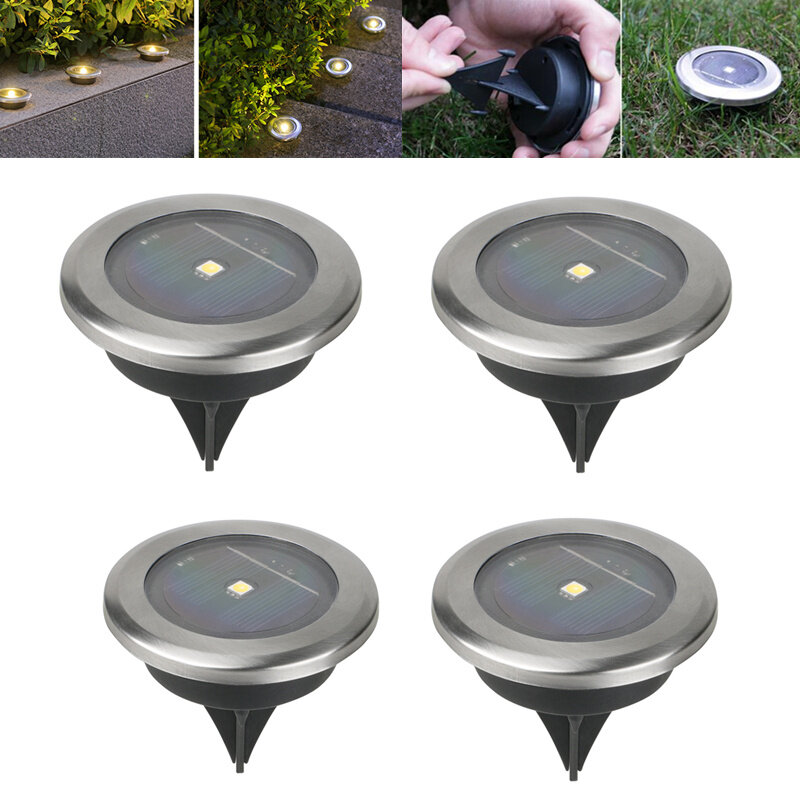 4-teiliges Set Solar-Ground-Lights IP65 wasserdichte Outdoor-LED-Lichter für Garten rutschfeste Landschafts-Pfadbeleuchtung für Terrasse Rasen