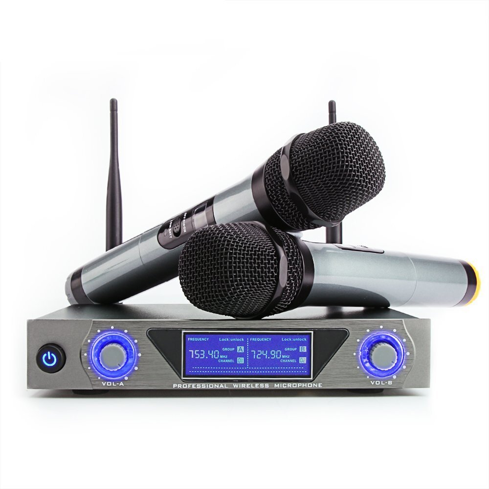 ARCHEER UHF LCD-scherm Draadloos microfoonsysteem met dubbele handmicrofoons voor Home Party KTV Kar