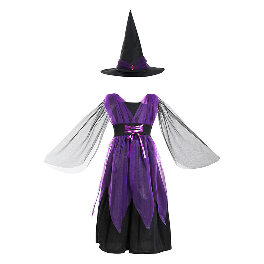 

Halloween Costumes Purple Long Style Children Cosplay Cartoon Costumes Witches Role Play