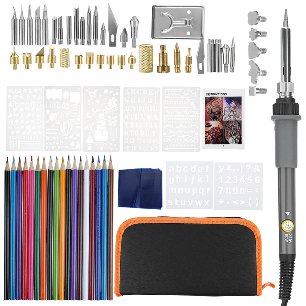 71 stks / set Houtgestookte Pen Tool Solderen Stencil Iron Craft Pyrography Kit 60 W.