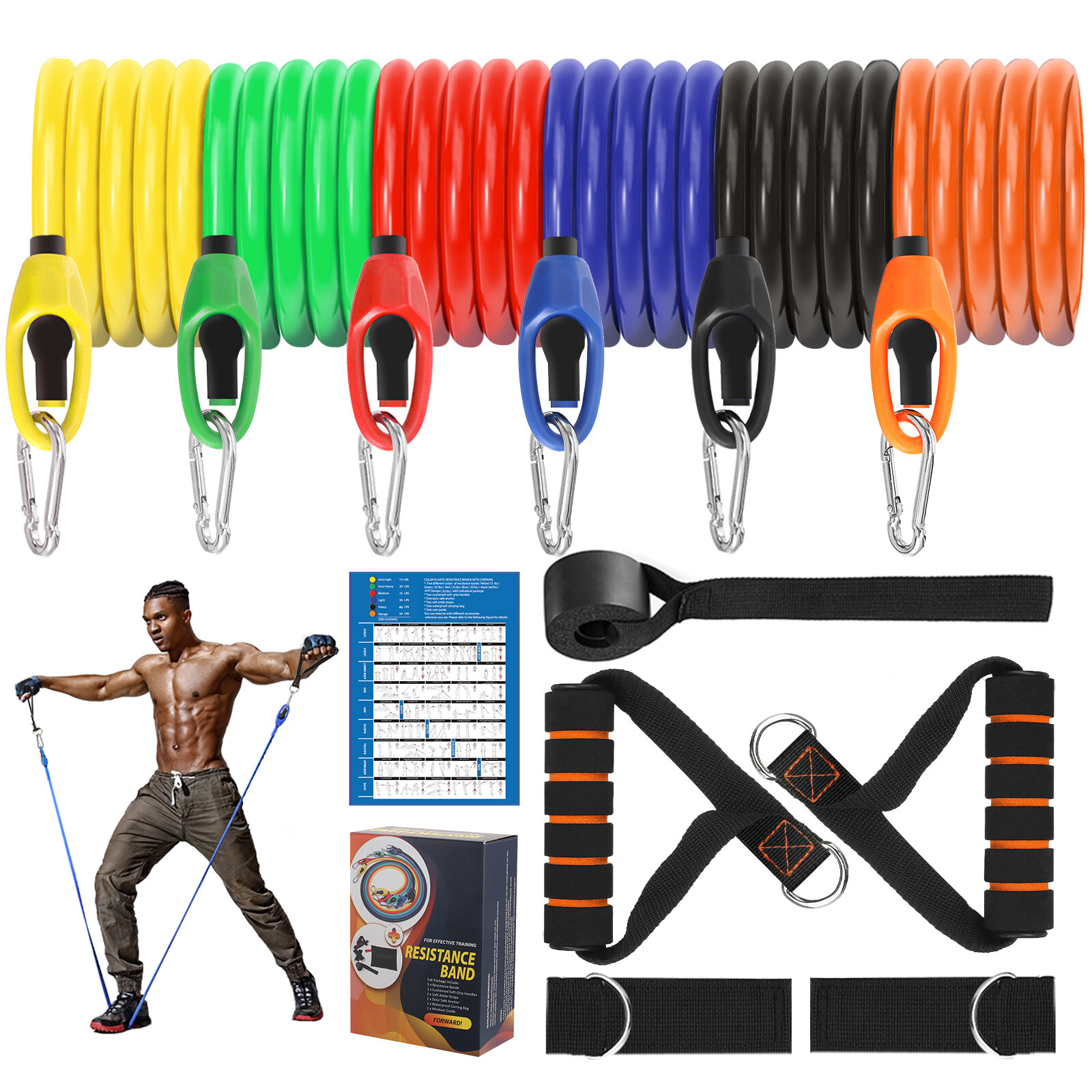 13 Pcs 160lbs Resistance Bands Set with Non-Slip Handle Door Anchor Legs Ankle Straps Fitness Gym Muscle Training