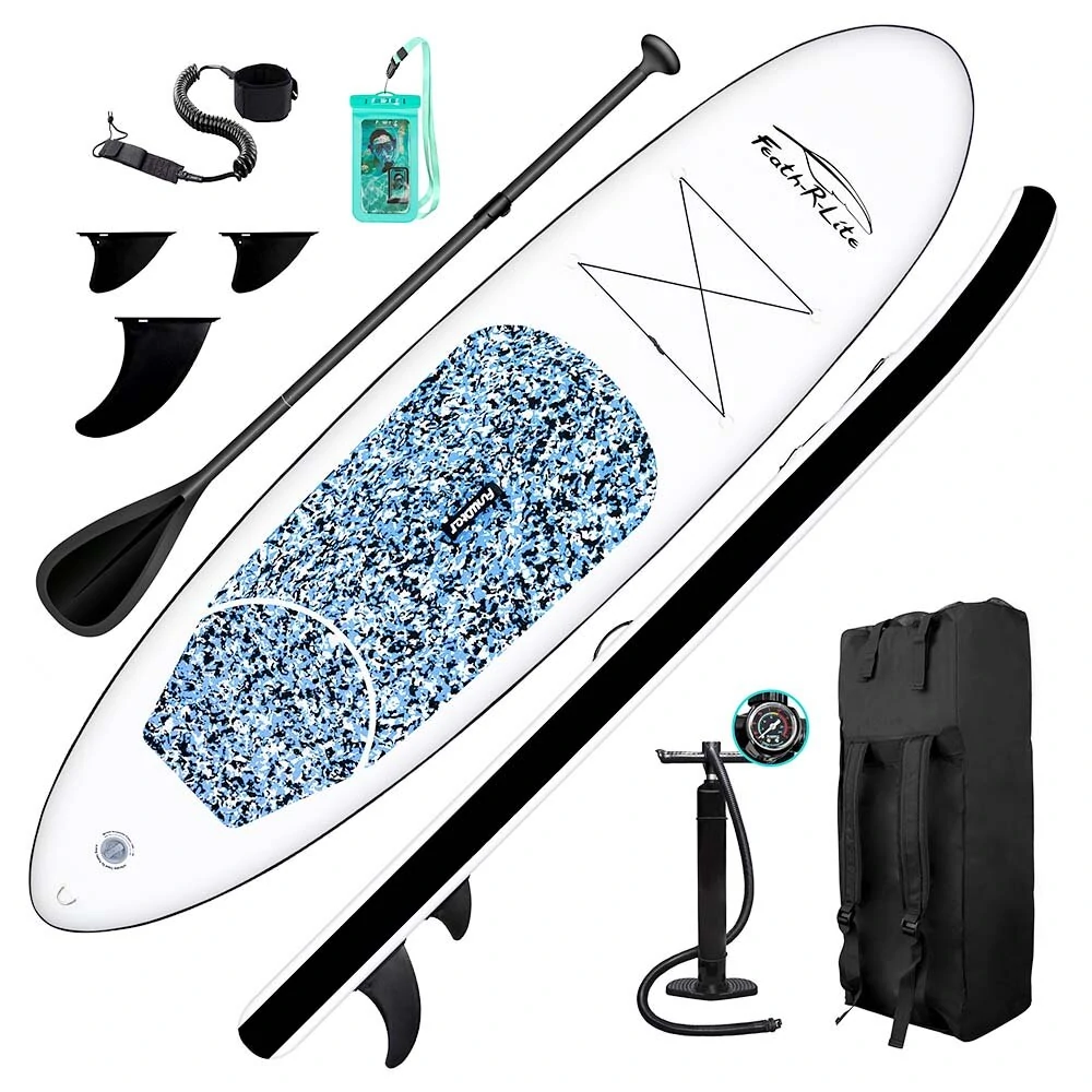 [EU Direct] FunWater Inflatable Stand Up Paddle Board Surfboard 10” Long 30′ Wide 6′ Thick Complete Paddleboard Accessories Adjustable Paddle, Pump, ISUP Travel Backpack, Leash, Waterproof Bag, Adult Paddle Board SUPFR04A