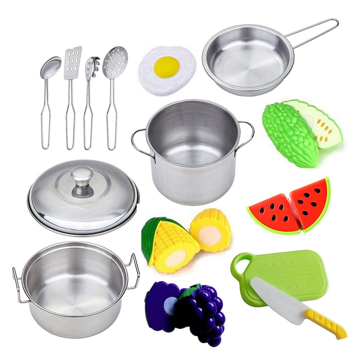 15Pieces Children Mini Kitchen Toy Cookware Pot Pan Kids Cook Play Toy Simulation Kitchen Utensils for Toys Children Gif
