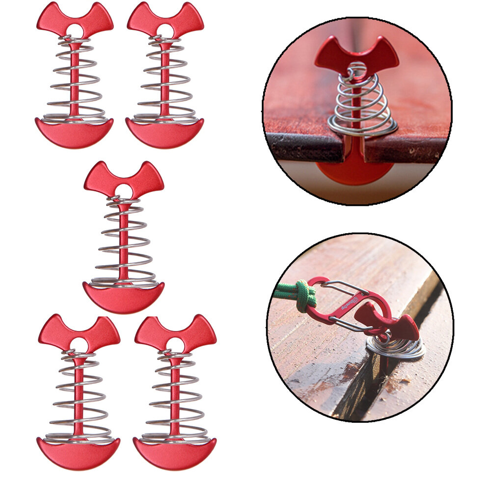 5pcs  Aluminum Alloy Tent Nail Set Spring Fish Bone Shape Camping Plank Hook Tent Peg Wind Stopper Buckle Camping Accessories
