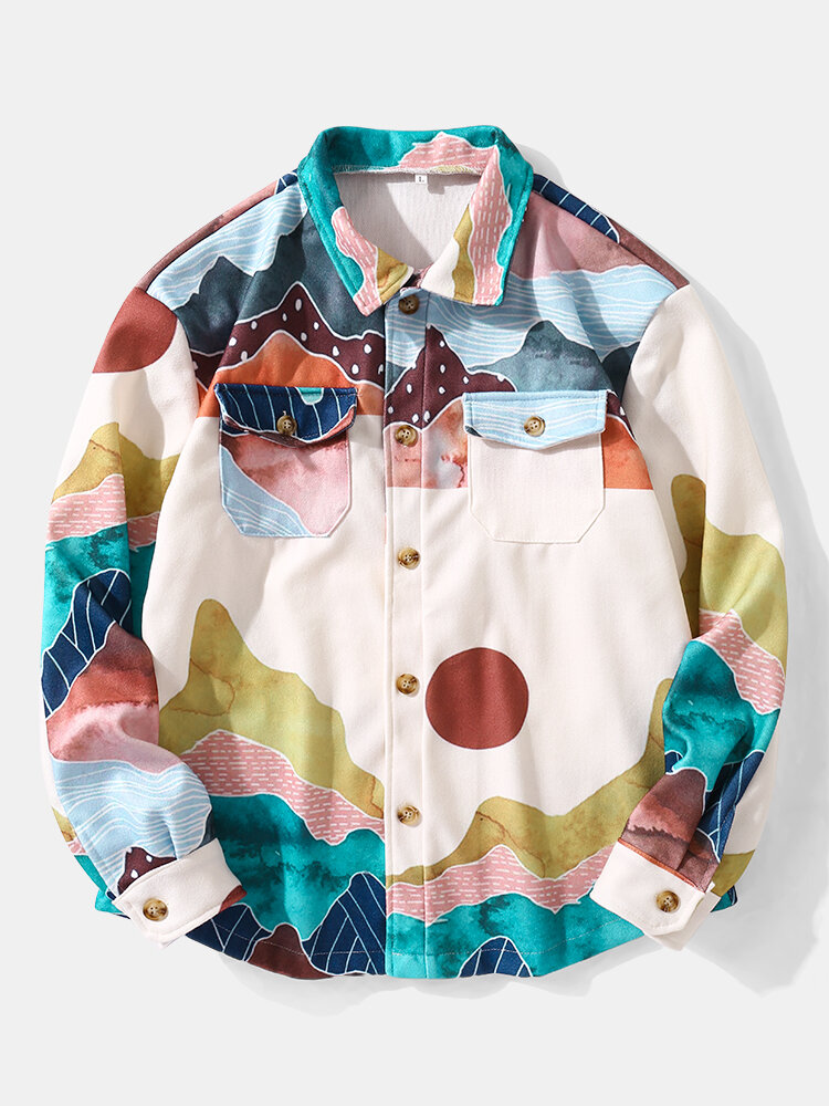 Herenstation bedrukte patchwork kleurblokzakken Casual shirts