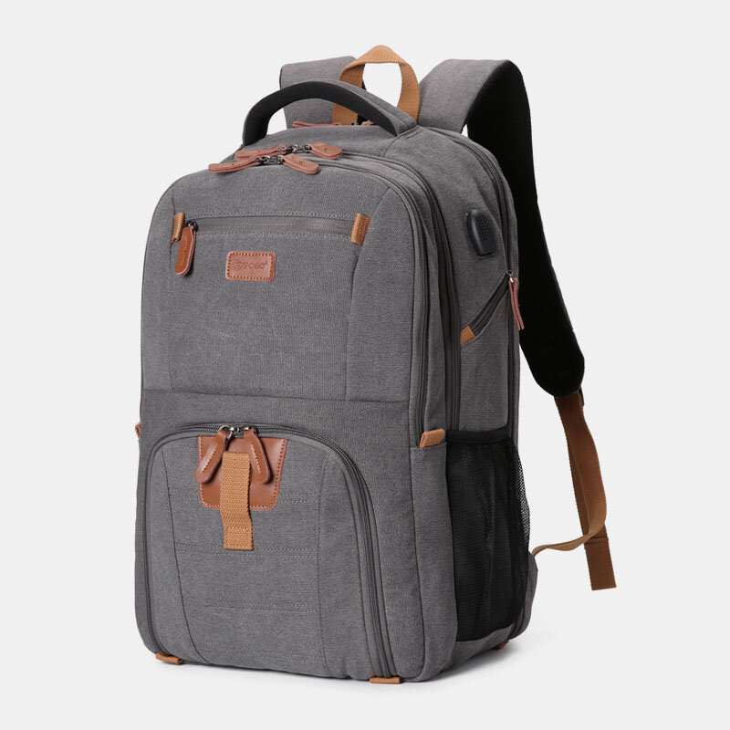 Men Canvas Super Large Capacity Multi-compartment Student Backpack Casual 17 Laptop Bag Travel Bag
