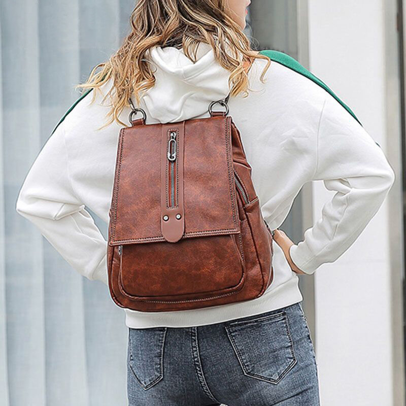 Women Multifunctional Multi-pockets Multi-use Cowhide Backpack Vintage Large Capacity Waterproof Shoulder Bag Handbag