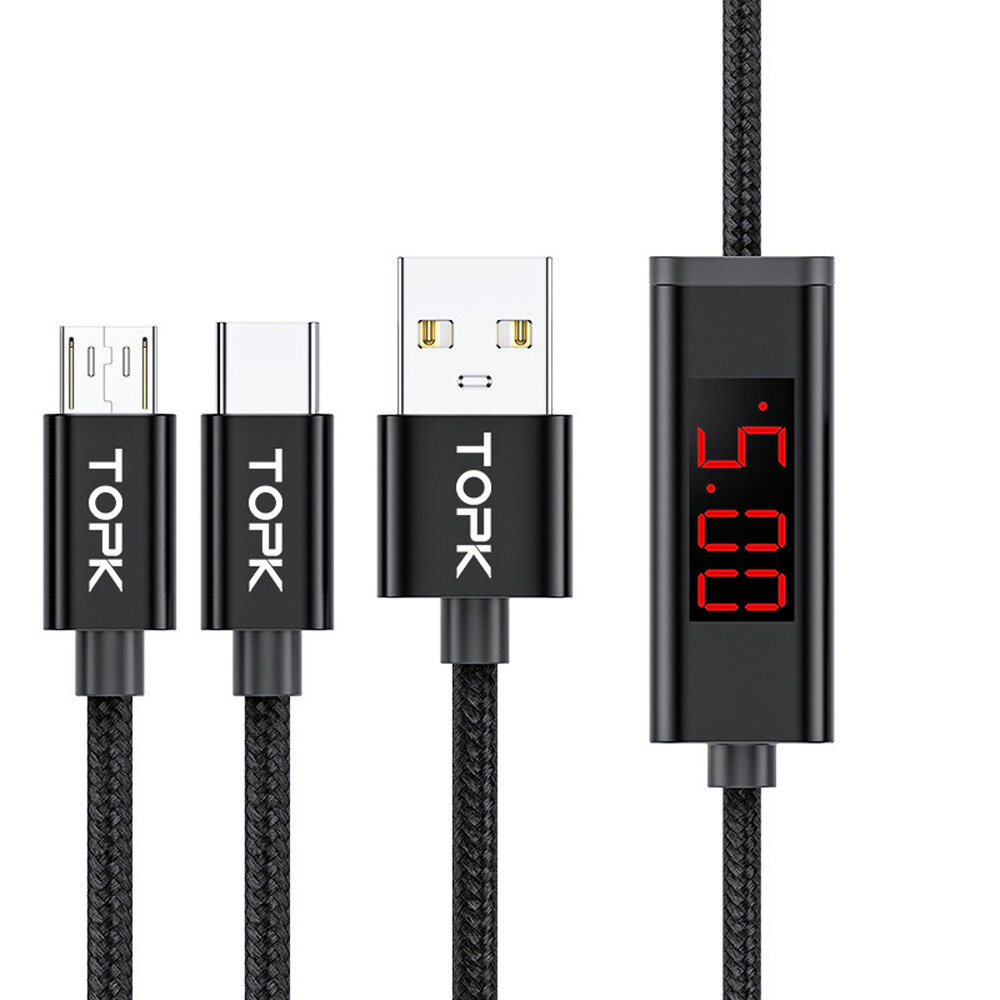 

TOPK AC36 Data Cable 3A USB Type C Micro USB Fast Charging Digital Display Line for Mi10 Note 9S UMIDIGI A7 Pro ELEPHONE