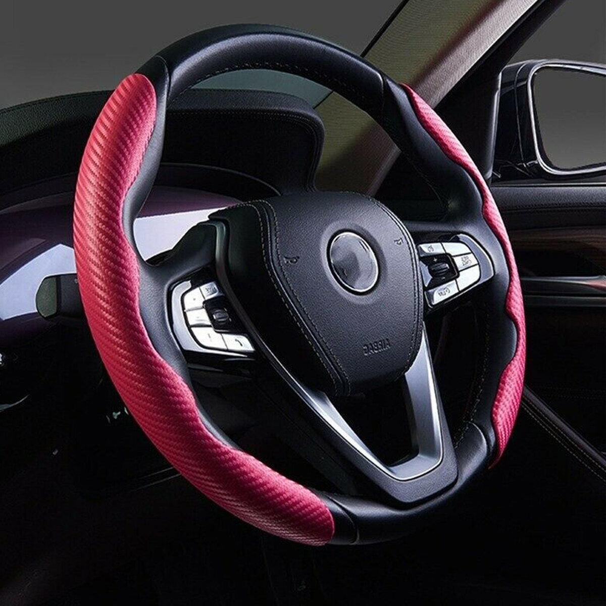 1 Pair Red Carbon Fiber Look Universal Car Steering Wheel Booster Cover Non-Slip