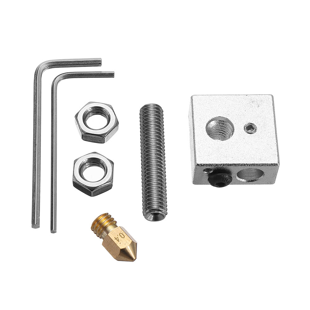 04mm Brass Nozzle Aluminum Heating Block 175mm Nozzle Throat 3D Printer Part Kit with M6 Screws 15mm Wrench