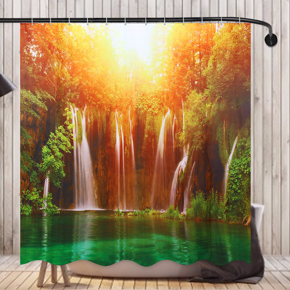 180x180CM 3D Waterfall Nature Scenery Shower Curtain Water-repellent Polyester Bathroom Curtain