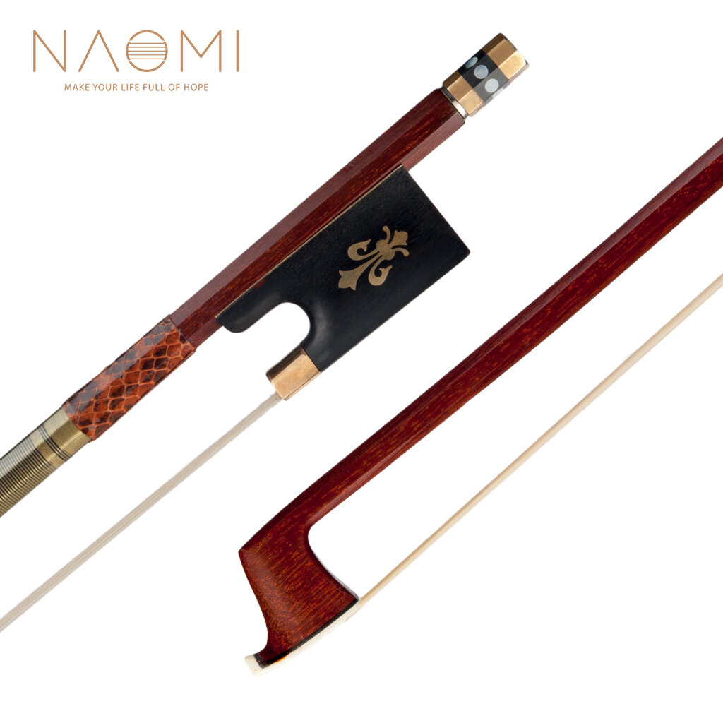 NAOMI 4/4 Violin Bow Pernambuco Stick W/ Ebony Frog Snake Skin Grip White Horsehair Violin Parts Acc