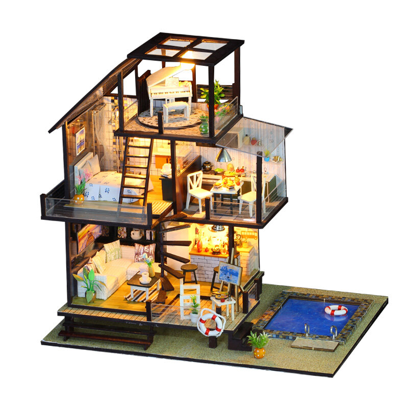 Iie Maak K048 Seattle Holiday DIY geassembleerde hut Creatief met meubels binnenspeelgoed