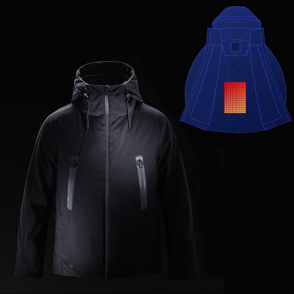 RUNYON IPX7 Férfi Téli Meleg Kesztyű Újratölthető Állítható Elektromos Fűtött Kabát Kabátok Mosható Vízálló Esőálló Soft Pehelykabát