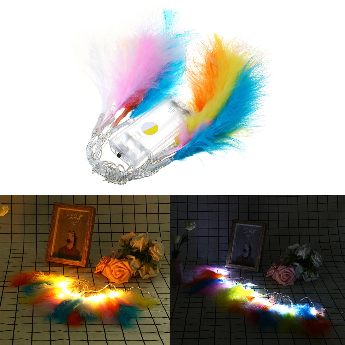

Battery Powered 1.3M 10LED Colorful Feather String Holiday Light For Xmas Party Decor DC3V