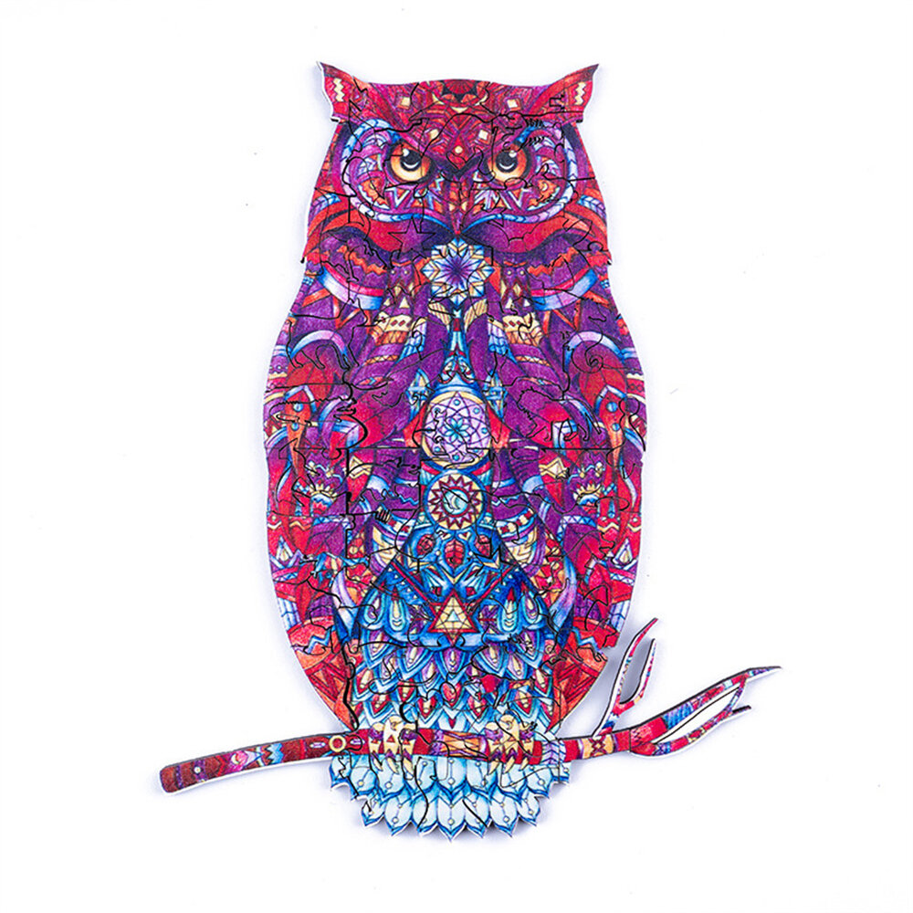 A3/A4/A5 Unique Shape Wooden Animal Ornate Owl Puzzle Toy Jigsaw Pieces Early Education Puzzle Art Toys Gifts for Family