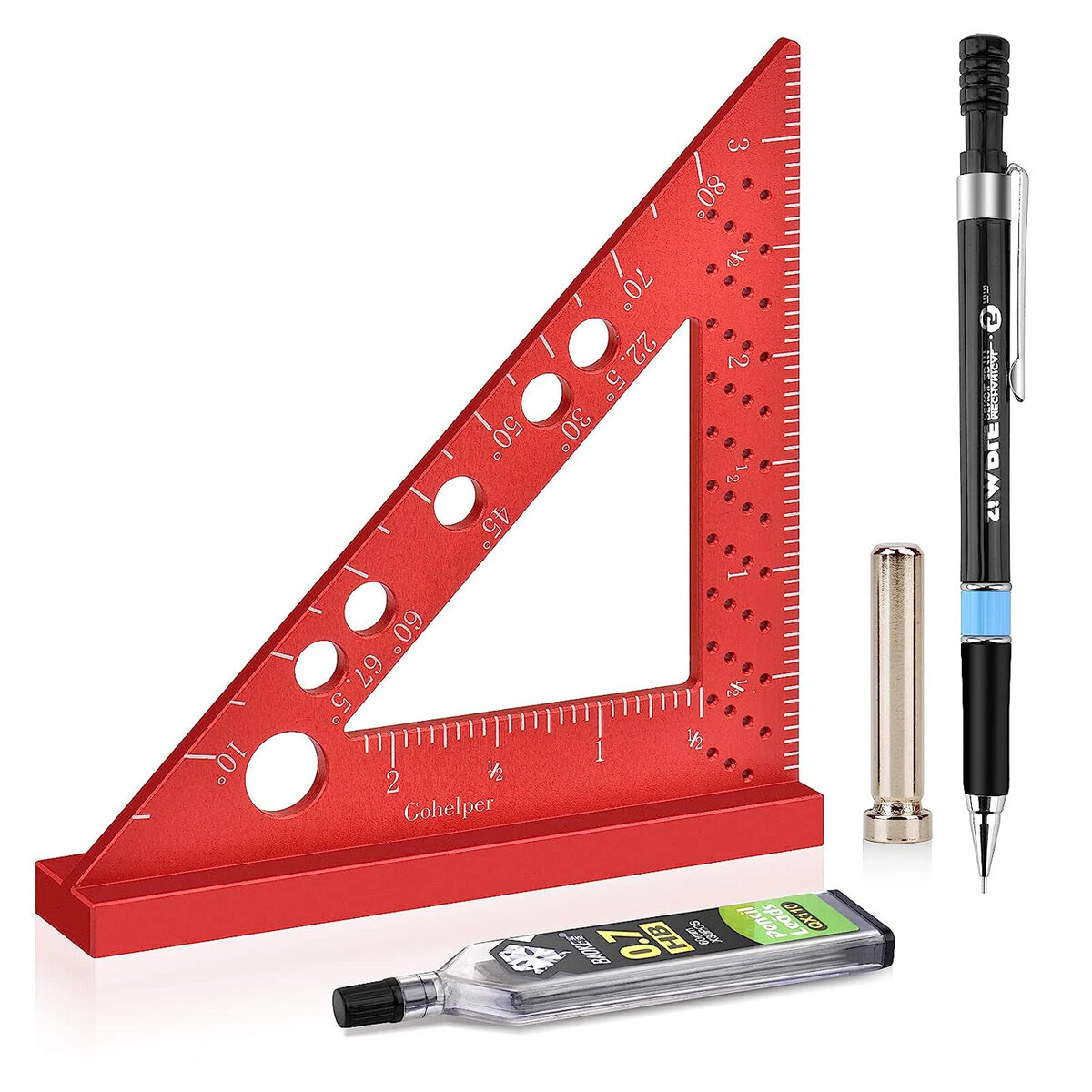 best price,inch,red,aluminum,alloy,triangle,ruler,0.7mm,mechanical,pencil,discount
