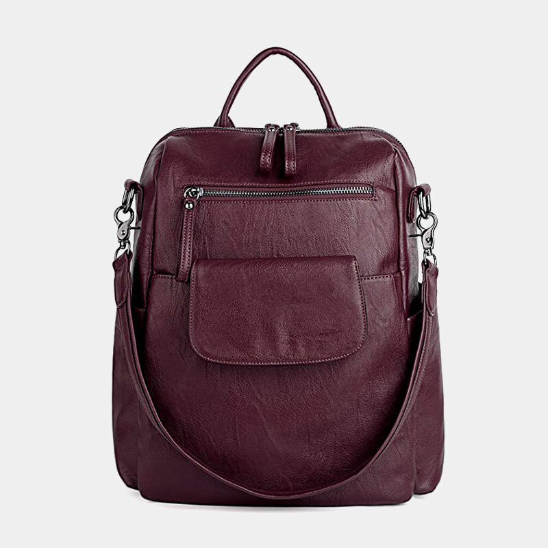 Women Solid Color Waterproof Multi-Carry Backpack Large Capacity Back Anti-theft Pocket Shoulder Bag