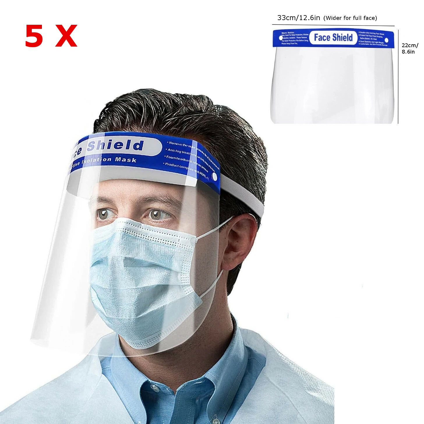 

5PCS Anti-fog Transparent Plastic Full Face Shield Protective Face Mask Anti-Spitting Splash Facial Cover With Forehead