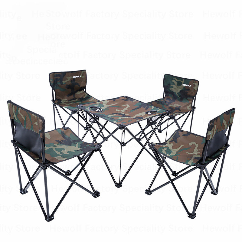 

Hewolf 5 PCS Folding Tables Set 4 Seat 1 Table Camouflage Fishing Chair Table Outdoor Camping Picnic BBQ Equipment