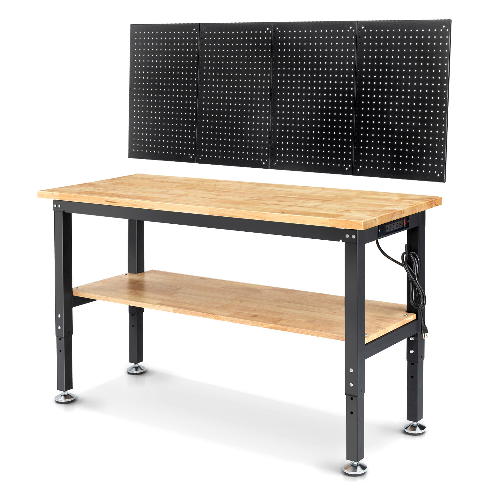 

ENJOYWOOD WB0102-Plus 60 Inch Workbench with Pegboard & Rubber Pad / Adjustable Height / 2000 LBS Load Capacity / Power