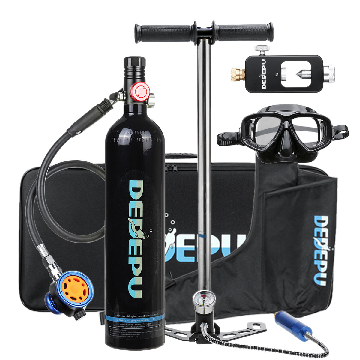 

DEDEPU 6 Pcs 1L Mini Scuba Oxygen Air Tank Set Diving Cylinder Breathing Valve Adapter Diving Glasses Underwater Equipme