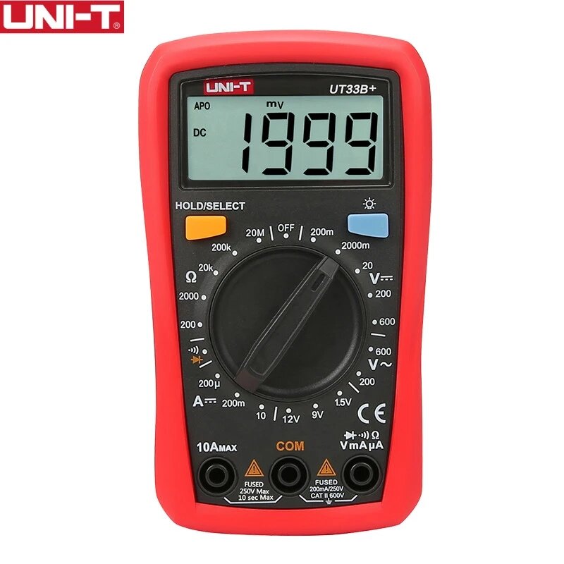 UNI-T UT33B+ Digital Multimeter Manual Range AC DC 200mV~600V Voltage Meter DC 10A Current Tester Resistance Meter