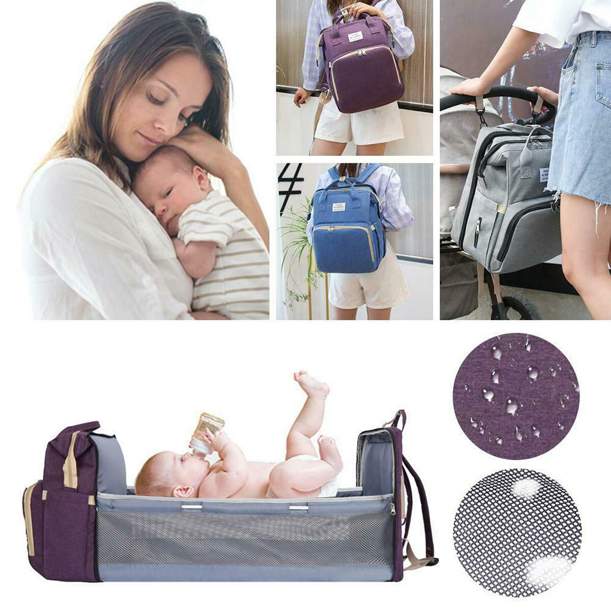 Sac à langer portable pliant bébé voyage grand sac à dos en plein air pliable bébé lit maman sacs