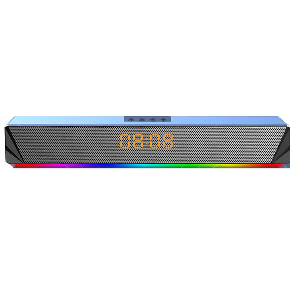 Langjing A8 Alto-falante para computador RGB Light Effect Bluetooth USB Recarga Relógio Display AUX U Disk TF Card Input